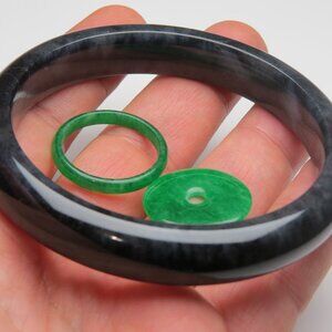 "Extra Large Black Jade Bangle + Jade Ring & Donut 65mm"